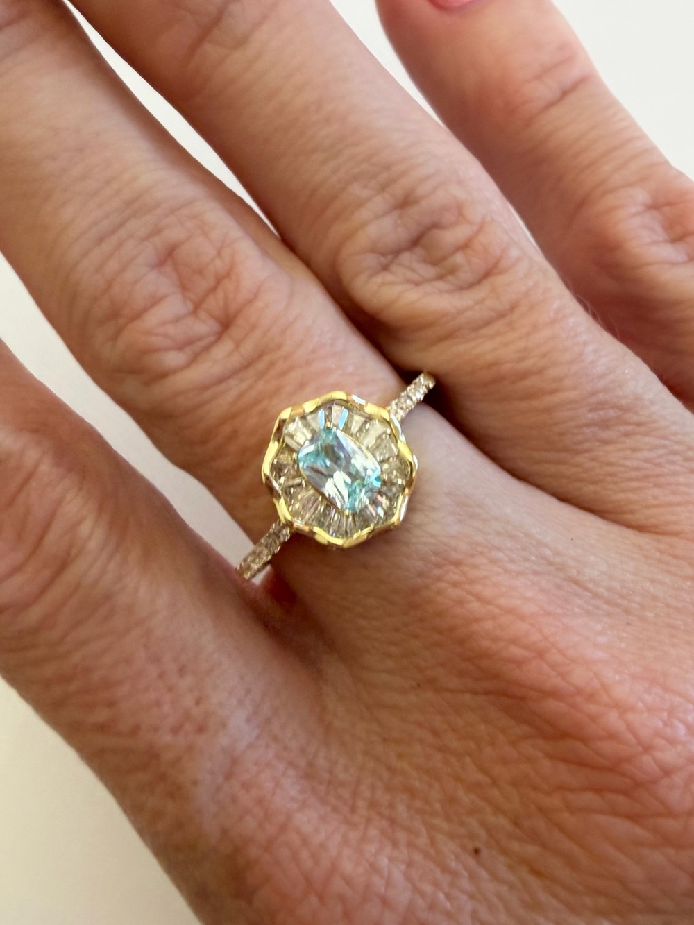 18K Gold Filled Mermaid Aqua Blue AAA CZ Halo Ring – New With Tag